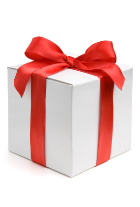 White Gift Box with Red Satin Ribbon Bow